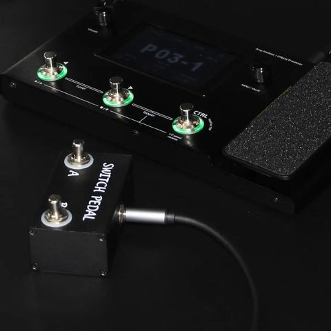 Momentary Dual Switches For Guitar Effect Pedal With TRS Cable connected to multi-effect pedal for live and studio use