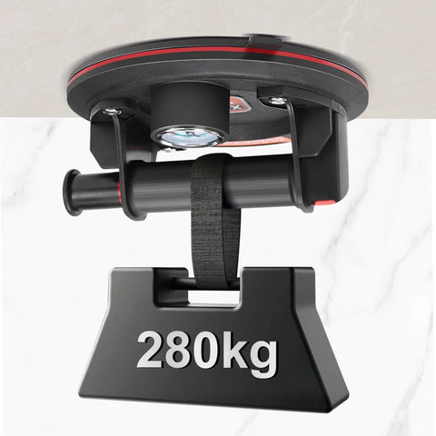 8 Inch Glass Suction Cups Set For Lifting Large Glass Up To 617 Pounds With Beefy Vacuum Lifter and pressure gauge close-up
