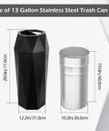 Size comparison of Top Shelf Commercial Trash Can And Outdoor Garbage Bin With Snug Lid Super Tough Stainless Steel Waste Container Made To Take A Beating For High Traffic Shops Or Offices Matte Black Trim.
