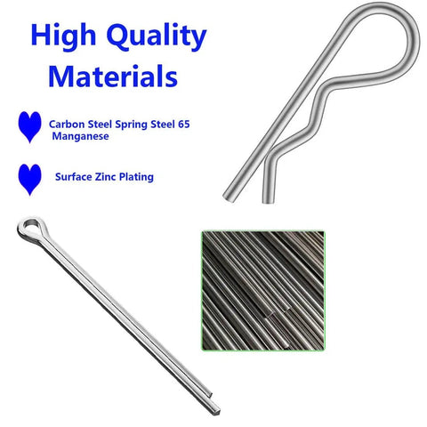 Do It All Cotter Pins And Hair Pins Kit 300 Pcs Zinc Plated Steel Fastener Set In A Handy Plastic Box Multiple Sizes For Auto Home And DIY Repairs For Projects And Everyday Maintenance showing cotter and hair pins with zinc plating and steel material.