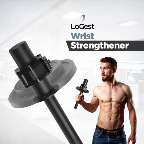 Man using Wrist And Forearm Strength Trainer With Optional 1 Inch Standard Or 2 Inch Olympic Plates And Collar, Hand Grip Developer