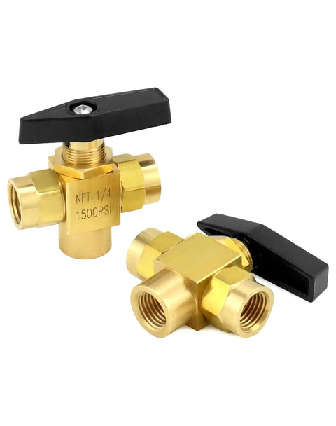Premium Brass One Quarter Inch NPT Three Way Ball Valve With L Port Panel Mount Instrument Fittings Female NPT Connectors Heavy Duty 1500 PSI Durable Pack Of Two