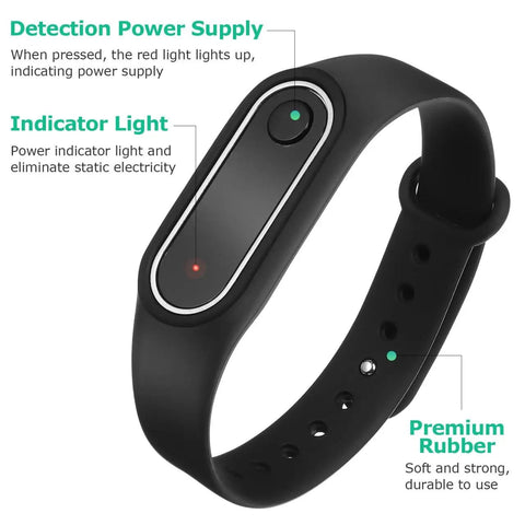 Anti Static Wrist Strap With Red Light Indicator For Esd Protection And Static Electricity Removal Unisex Black Wristband