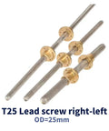 Top Shelf 304 Stainless Steel Trapezoidal Lead Screw T25 Acme 25Mm Od With Copper Nut Left And Right Hand Threads Runs Smooth As Butter For 3d Printer CNC Router And Stepper Motor Builds Built Serious For Your Next Project, showcasing T25 lead screws with copper nuts.