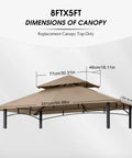 Grill Gazebo Replacement Canopy Top for Model LGG001PSTF Beige Waterproof 100 Percent Polyester Fabric Meets CPAI 84 Fire Retardant Standard shown with dimensions