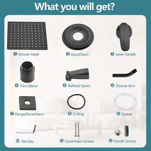Slick 8 Inch Square Rain Shower Faucet Trim Kit Compatible With Delta 13 14 Series High Pressure Matte Black Wall Mounted Tub Handle Set Easy No Fuss Bathroom Refresh Kit Valve And Cartridge Not Included For Quick Upgrade