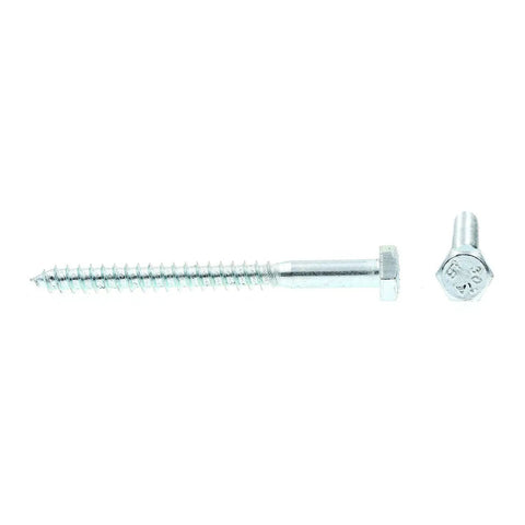 Beefed Up Heavy Duty One Quarter Inch By Three Inch Hex Lag Screws 100 Pack A307 Grade A Zinc Plated Steel For Deck Building And Wood Projects With Deep Threads No Nut Needed And Pilot Hole Required shown side and top view