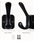Top Shelf Matte Black Wall Coat Hooks Four Pack, durable aluminum alloy hooks with dimensions for easy installation.