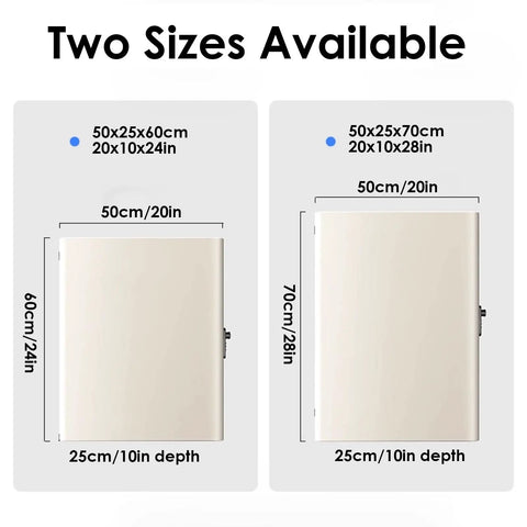 Two sizes of Killin Electric Vehicle Charger Enclosure Lock Box, one 50x25x60cm and one 50x25x70cm, for secure charging.