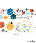 Cosmic Space Planet Wall Decals For Kids Educational Wall Stickers cartoon planets and astronaut, 35.4x11.8in, PVC material, 2 sheets