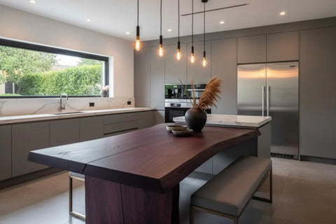 Top Shelf Mahogany Interior Wood Stain Featuring A Tannin Reactive Water Based Formula With Zero VOCs applied on a kitchen table.