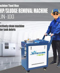 Rock Solid Pneumatic Chip And Sludge Removal Machine For Cnc Coolant Disposal System With High Flow Pump, SUN-100 model for effective debris cleaning.