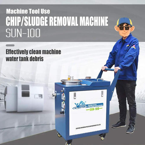 Rock Solid Pneumatic Chip And Sludge Removal Machine For Cnc Coolant Disposal System With High Flow Pump, SUN-100 model for effective debris cleaning.