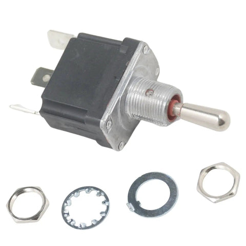 Replacement Toggle Switch T114691 T114691GT with connectors, nuts, and washer for easy installation in yard equipment.