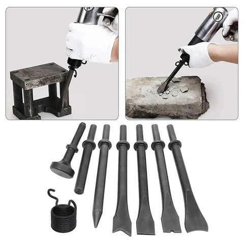 Versatile Air Hammer Kit With 8 Pc Chisel Heads For Rust Removal Metal Chipping And Heavy Duty Automotive Repair Tools Built Tough To Chip Old Paint, 8-piece steel set