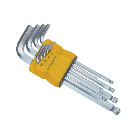 Heavy Duty 9-Piece Metric Hex Key Set Made From Premium 40Cr Steel For Tough Jobs, Professional Maintenance, Home Diy, And Industrial Tasks With Portable Storage Box That Lasts Forever, 9-piece metric hex keys in yellow holder