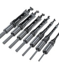 7 Piece Square Hole Mortise Drill Bit Set For Woodworking HSS Mortising Bits With Sizes 6 mm to 9/16 inch, high-speed steel