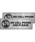No Cell Phone Use Please Sign Set 9 By 3 Inch Adhesive Aluminum Workplace Safety Signage Waterproof Wall Sign For Business Classroom Outdoor Indoor Two Pack, showing front view of signs