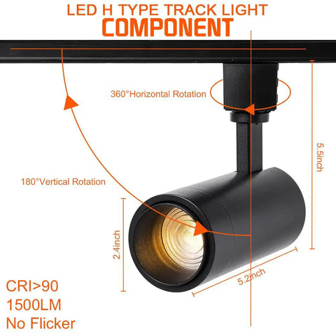 Zoomable 12W LED Track Light Heads H Type Dimmable Halo Track Lighting For Accent Artwork Retail Kitchen 110V 4000K Daylight