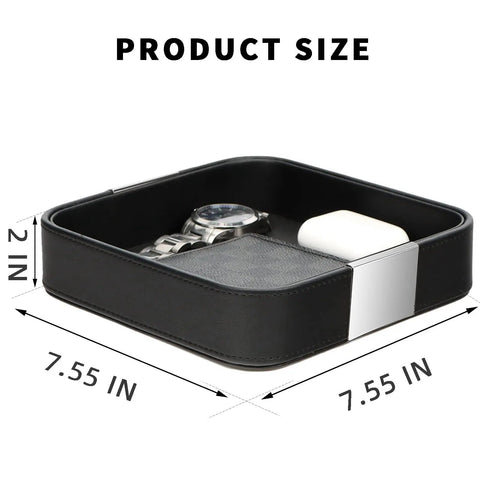 Luxury Leather Desktop Tray With Metal Accents Grab and Go Ready Small Catchall Organizer for Entryway Table size 7.55x7.55x2 in