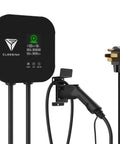 Level 2 EV Charger With 40A 240V Output And NEMA 14-50 Plug, showing digital display, plug, and charging cable.