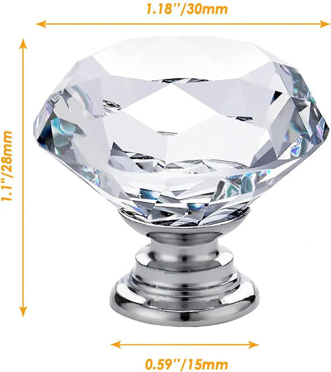 Diamond Cut Crystal Glass Drawer Knob Set 30mm Knobs With Aluminum Base 12 Piece Cabinet Pull Handles For Cabinets Dressers And Drawers Sparkling Clear Crystal Accent Hardware, 30mm crystal knob with aluminum base