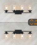 Dope Four Light Matte Black Vanity Lights Over Mirror Farmhouse Style Wall Sconces With Clear Glass Shades for bathroom