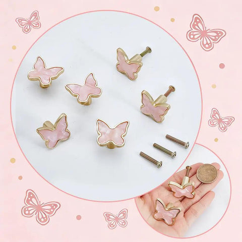 Six Pack Pink Butterfly Drawer Knobs Set For Cabinets Dressers And Wardrobes Cute Shell Material Decorative Cabinet Handles For Doors And Drawers Bathroom Vanity 1.10x1.26x0.87 Inches
