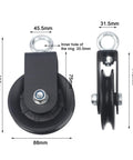Heavy Duty Pulley Cable System for Home Gym with 360 Degree Rotation Quiet Bearings, dimensions labeled, front and side view