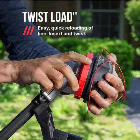 User reloading the line on 40 Volt Brushless Cordless String Trimmer With 16 Inch Cut Width and Multi Head System using Twist Load technology.