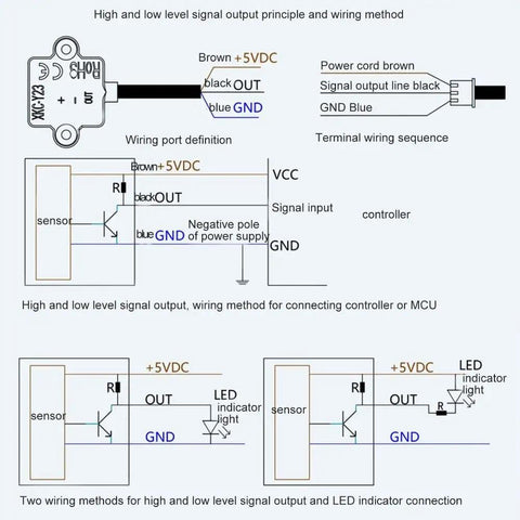 Wiring diagram for Non Contact Water Level Sensor XKC Y23A V 5V High Low Level Output For Liquid Detection IP67