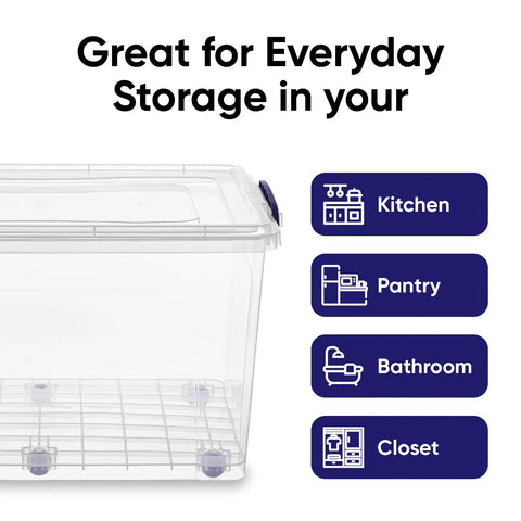 Jumbo Clear Stackable Storage Bins With Lids, 44 Quart Rolling Plastic Containers For Home And Office Organization, BPA Free Kick Clutter To The Curb Sorting Boxes That Roll Where You Want Them