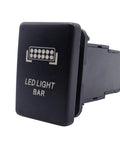 Toyota LED Push Switch With Blue Backlit Kit close-up showing LED Light Bar icon on black ABS plastic surface