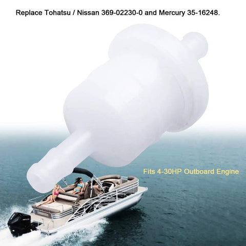 Inline Fuel Filter For Outboard Engines 2-Cycle And 4-Stroke 4-30HP, Easy Install Replacement For Tohatsu Nissan 369022300M, Also Fits Yamaha Mariner Sierra 646-24251-01-00 646-24251-02-00