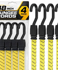 Heavy Duty 48 Inch Bungee Cords With Hooks 4 Pack, flat rubber elastic tie down straps in packaging for secure hauling