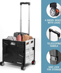 Collapsible Rolling Cart With Handle, 55L Four Wheel Utility Cart For Teachers, Travel, Groceries And Storage, Black