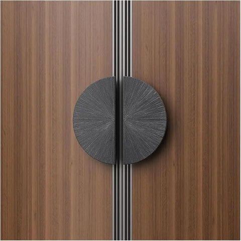 Half Moon Door Handles for Glass Doors in Gold Finish Modern Barn Door Push Pull Handles Double Sided for Single Door Sturdy Aluminum Alloy Ergonomic Grip Grab And Go Style Rust Resistant Long Lasting, black round pair on wood doors