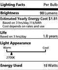 Lighting facts label for 15W C7 Replacement Bulbs For Wax Warmers Night Lights Salt Lamps And Candle Warmers 120V Dimmable Warm White Ideal
