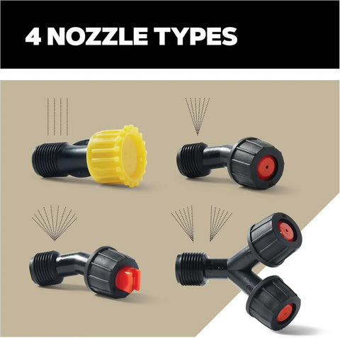 Different nozzle types for Backpack Garden Sprayer With Lance And Two Adjustable Nozzles, 5 Gallon Knapsack Wearable Sprayer