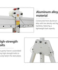 Close-up of Heavy Duty Portable Gantry Crane 2200 Lb Capacity Foldable Aluminum Frame showing aluminum alloy material and high-strength bolts.