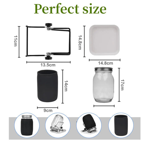 Dimensions of DIY Sprouting Kit For Home Garden With 2 Wide Mouth Quart Mason Jars, Stainless Steel Screen Sprout Lids, Stand, Canning Brush.