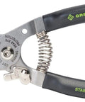 Pro Grade Stainless Wire Stripper And Cutter For 10-20 AWG Solid And 12-22 AWG Stranded 6 Inch Pliers displayed open with stripping holes