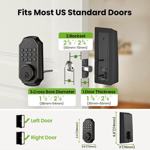 Super Smart Fingerprint Door Lock For Front Entry delivering keyless deadbolt, detailed specifications for installation on standard doors.