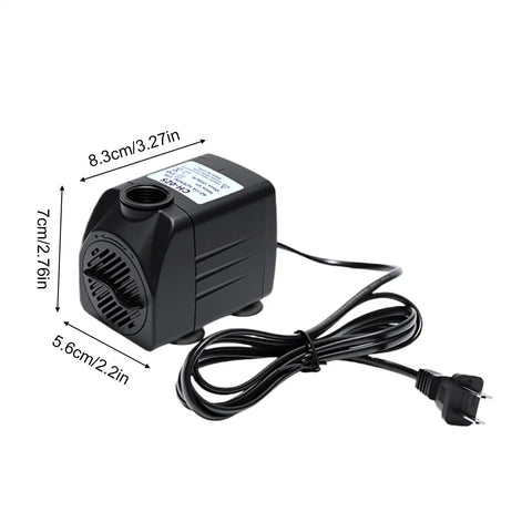 Dimensions and design of Quiet 25W Submersible Fountain Pump With 400 GPH Flow For Pond And Aquarium Filtration