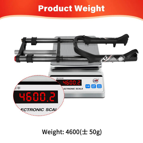 Beefy Fat Tire Suspension Fork With Oil Spring For 4.0 Wide Tires, 180 MM Travel on electronic scale showing 4600g weight