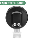 Back view of 2 Inch Dial Pressure Cooker And Canner Gauge With Lower Mount In Black Steel Case Includes Gasket And Nut For Seriously Accurate Steam Pressure Readings From 0 To 30 Psi