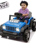 2 In 1 Ride On Car For Kids With Buildable Blocks For Hands On Building Fun Switchable Truck And Go Kart 12V Battery Powered Ride On Toy With Led Lights And Four Wheel Suspension For Smooth Outdoor Fun Blue, child sitting in car