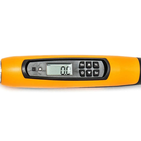 Electronic Torque Wrench With Half Inch Drive 72 Tooth Ratchet 5 Degree Swing Arc Target Torque Alert High Precision CW And CCW Accuracy Ideal For Tight Spaces And Accurate Fastening, showing digital display close-up.