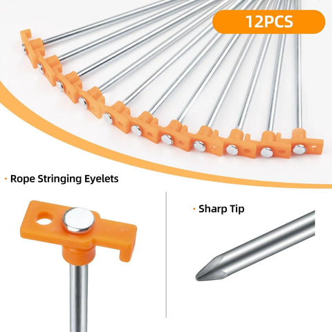 Heavy Duty Tent Stakes 12 Pack 7 Point 1 Inch Non Rust Metal Ground Stakes With Storage Bag For Camping Hiking Garden