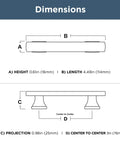 Dimensions diagram of Champagne Bronze Cabinet Handles 10 Pack 3 Inch 76mm Center To Center Traditional Drawer Pulls.